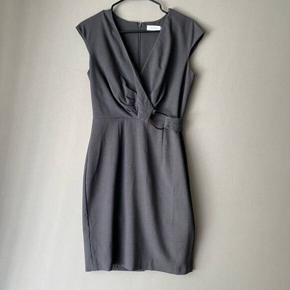 Calvin Klein sz 4 grey built in‎ buckle office sheath dress NWOT - Picture 1 of 9